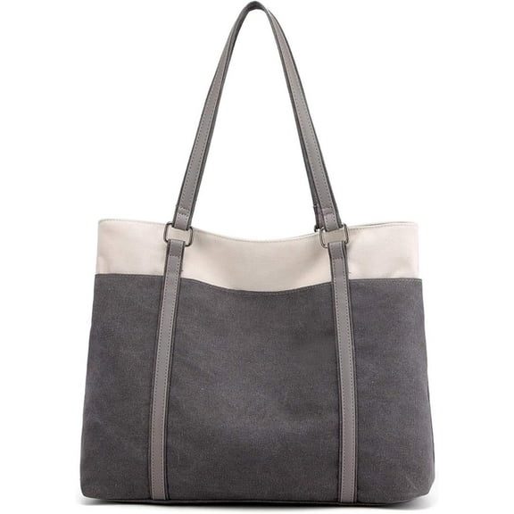 LinYooLi Tote Bag for Women Large Canvas Shoulder Purse for Travel Work Handbag Multi Pockets