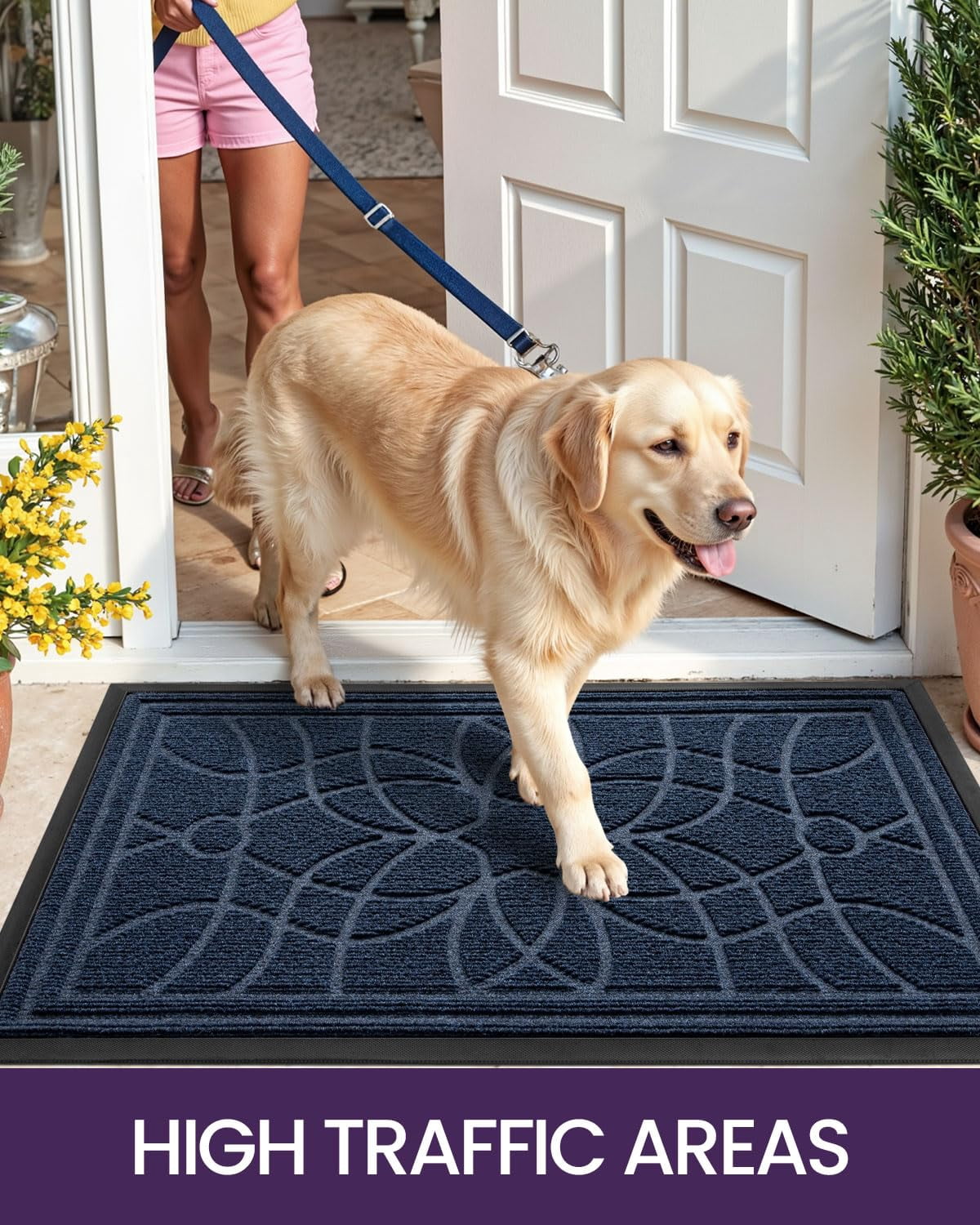 Front Door Mat Outside Entrance  Heavy Duty Non Slip Low Profile Doormat For Entryway Dirt And Welcome Mats Easy Clean Patio Garage 3x2 Blue