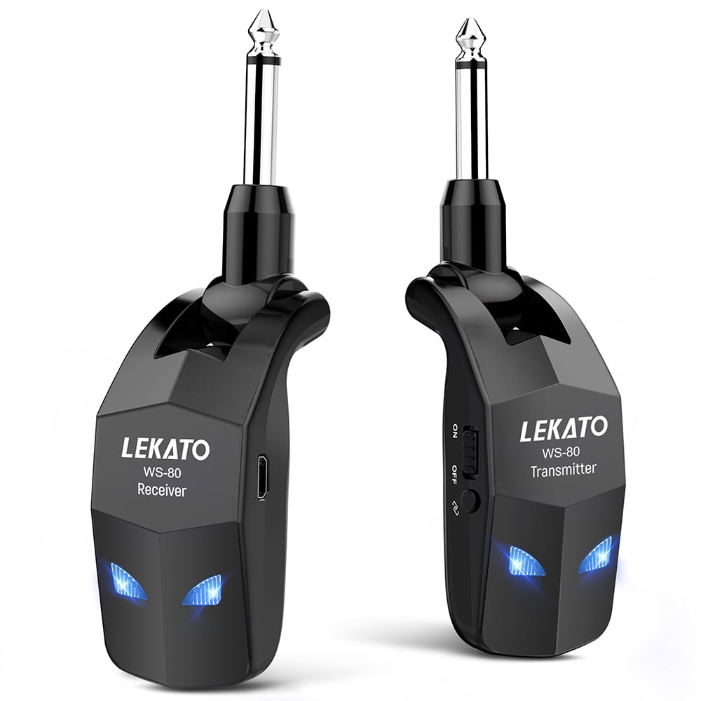 LEKATO Wireless Guitar System 2.4GHz Transmitter Receiver 100 Feet with 4 Channels Built-in Rechargeable Li-ion Battery