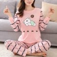 thumbnail image 3 of Cdar Fashion Women Cartoon Animal Print Long Sleeves O Neck Casual Long Pajamas Pants Set, 3 of 5