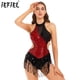 thumbnail image 2 of Traje de actuación de baile latino con borlas de lentejuelas brillantes para mujer, leotardo con falda y borlas de diamantes de imitación brillantes, mono con flecos, 2 of 5