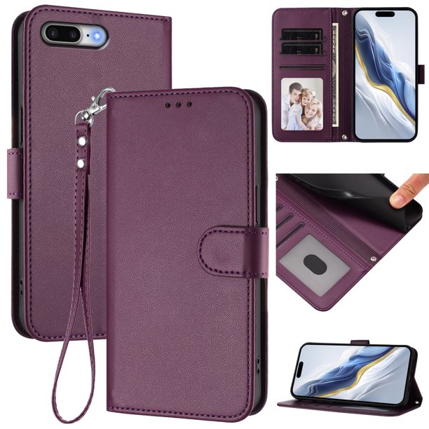 Funda Cartera GANGXUN para iPhone 7 Plus/8 Plus – Cierre Magnético, Protección RFID, Correa Desmontable, Compatible con Carga Inalámbrica