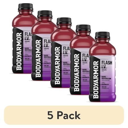 (5 pack) BODYARMOR Flash I.V. Grape Electrolyte Sports Drink Bottle, 20 fl oz