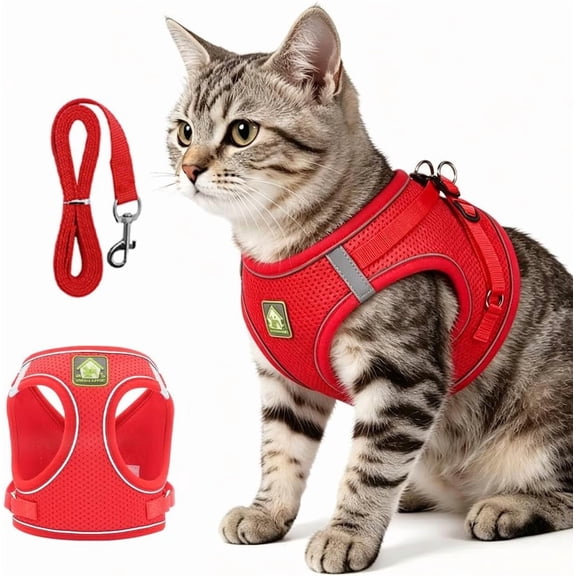Cat Harness and Leash, Escape Proof Breathable Adjustable Vest with Reflective Strip for Walking, Travel, and Camping