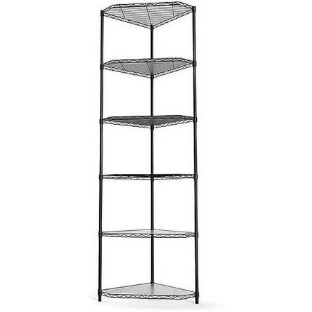 

6 Tier NSF Metal Pentagonal Corner Wire Shelving Unit 72 H x 20 L x 20 D - Black 600lbs Capacity Heavy Duty Adjustable Rack with Liners for Kitchen Garage Office Etc Room