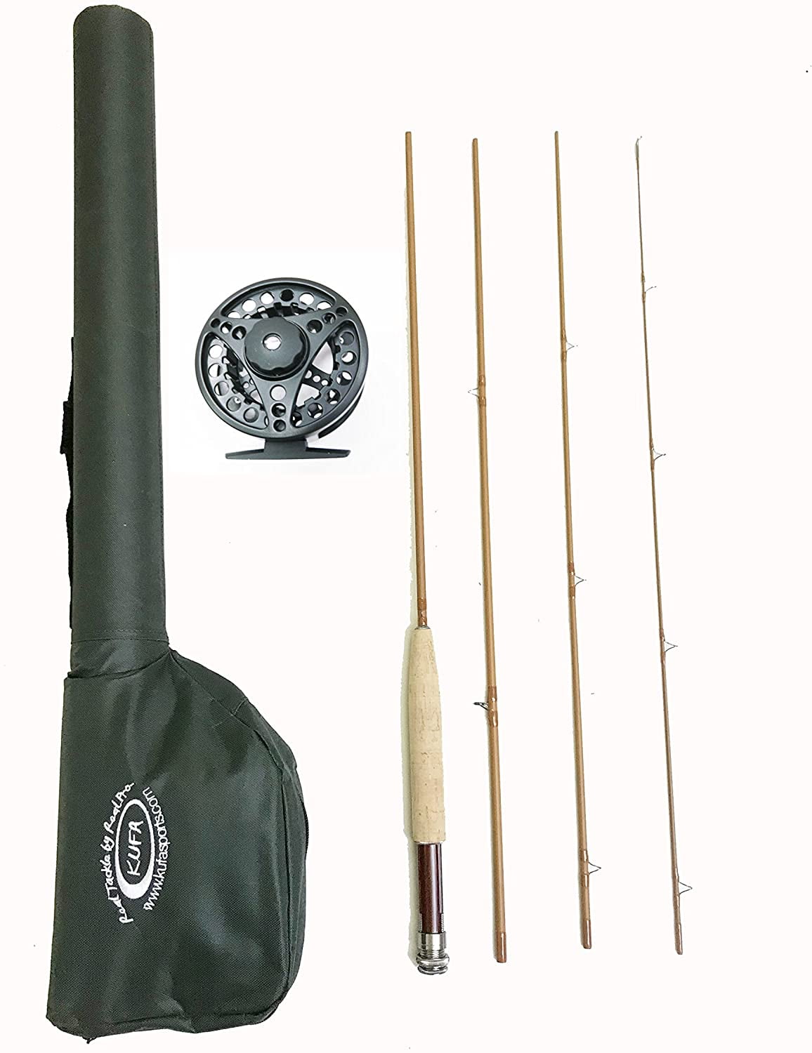 KUFA Sports 9' Graphite Fly Fishing Rod (4Section, Line Weight 5/6), Aluminum Fly Reel & Carry