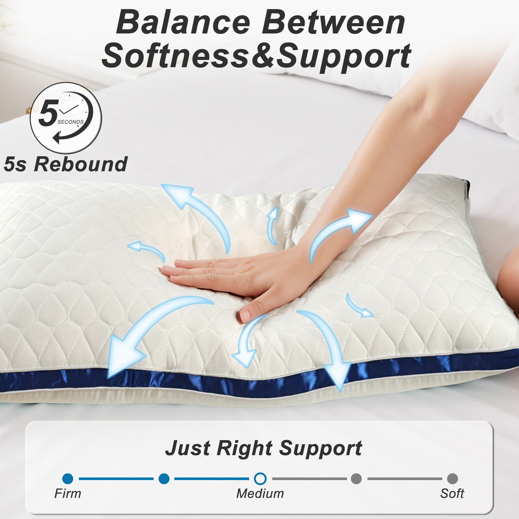 Pillow for Bed, 2 Pack Standard Bed Pillows, Gusseted Quilted Pillows for Side, Back or Stomach Sleepers