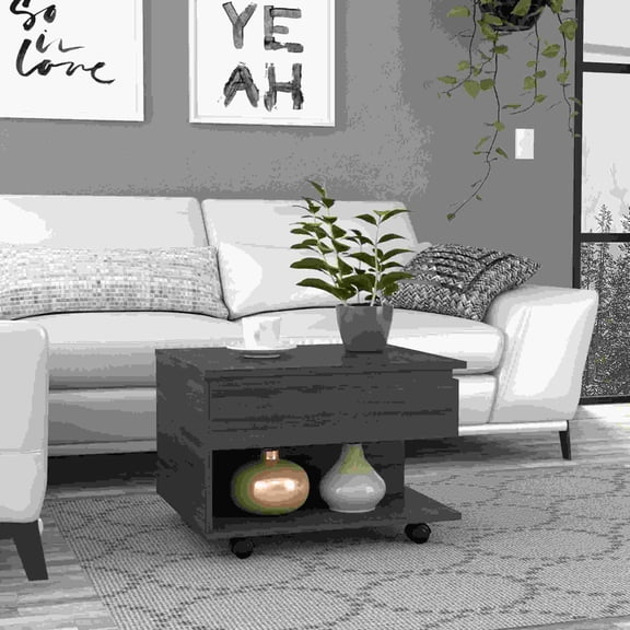 Luanda Lift Top Coffee Table with Casters, Brown Particle Board, Hidden Storage Shelf - Space Saving Coffee Table for Small Living Room