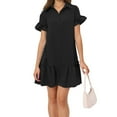 thumbnail image 2 of QHFBli Womens Summer Button Down Shirt Dress Casual Ruffle Sleeve Shift Mini Dresses with Pockets, 2 of 6