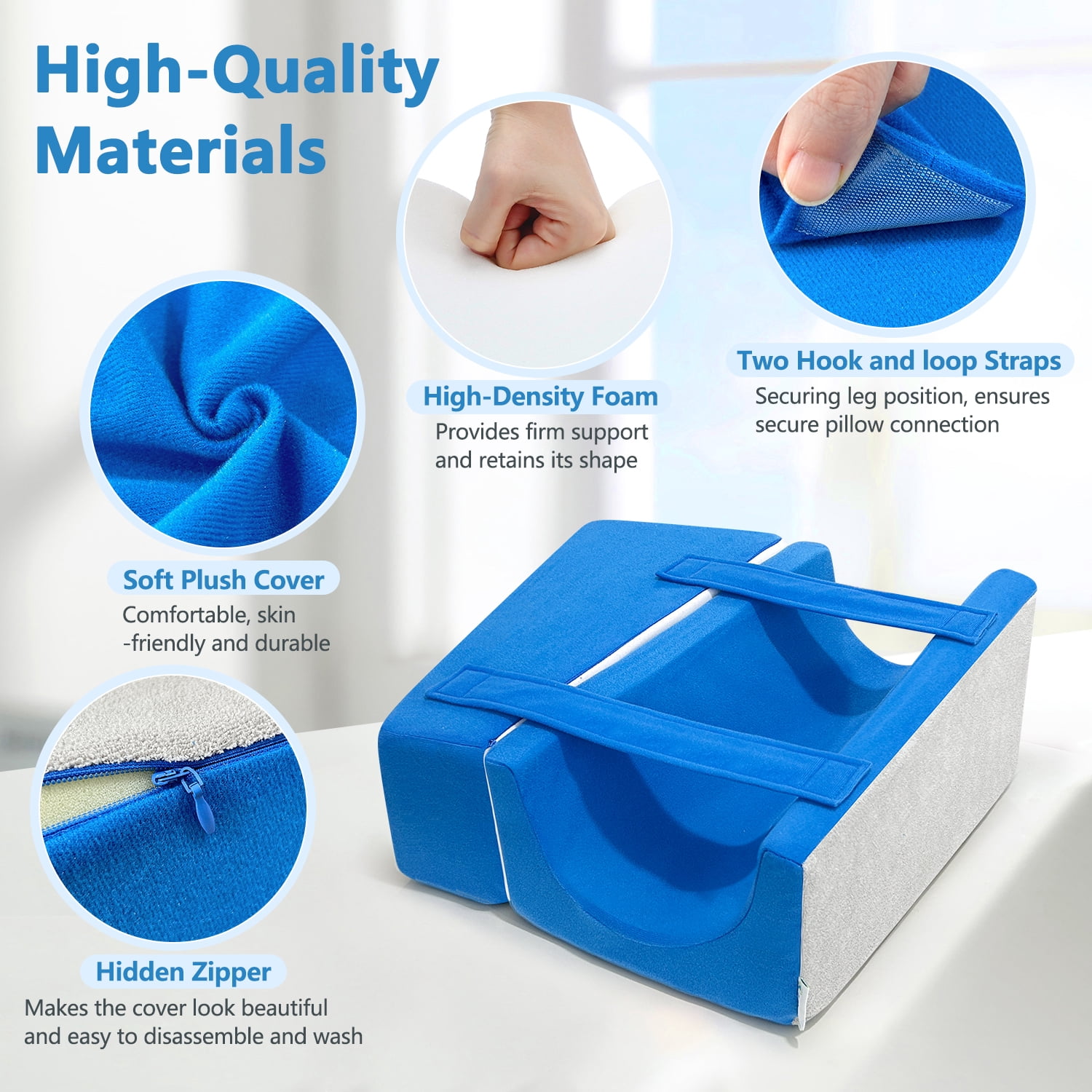 Hip Abduction Pillow for Hip Replacement Surgery, 2-in-1 Post Op Recovery Aid with Leg Separator Wedge & Straps for Knee Surgery Support, Abductor Foam Wedge Pillow