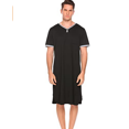 thumbnail image 1 of Men Long Sleeping Shirt Loose Solid Collar Chest Pockets Breathable Pullover, 1 of 5