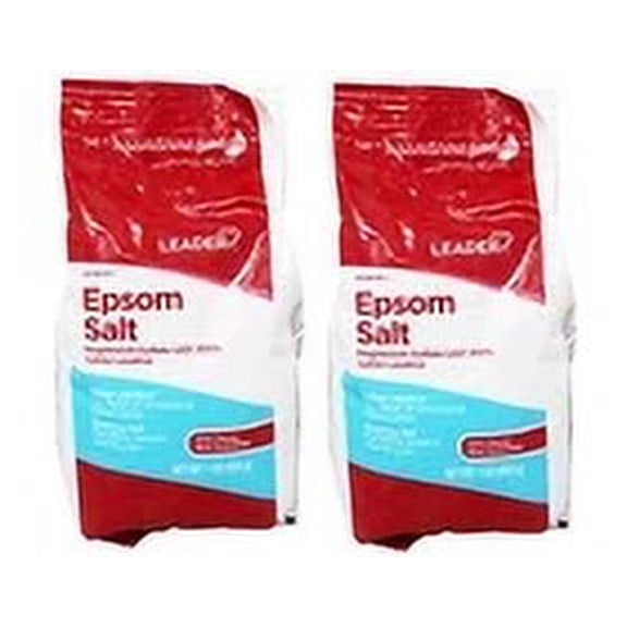 LEADER Epsom Salt Soaking Aid, Premium Magnesium Sulfate, 1 lb - 2 Pack