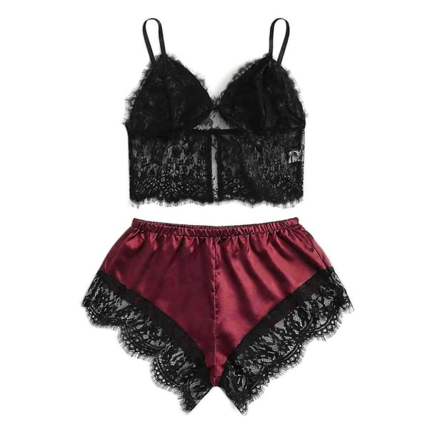 Mujeres Diversión Elegante Moda Sexy Imprimir Lencería Satén Ropa de dormir Pijama Traje Fridja nalpqowj17063