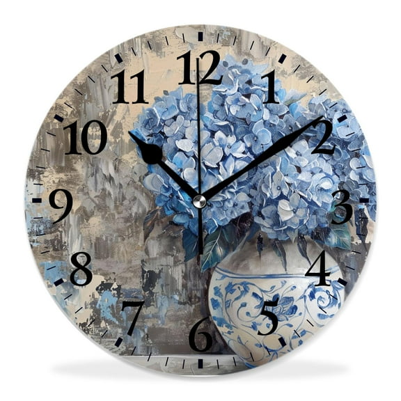 12 Inch Wall Clock Battery Operated Silent Clock Decorative for Office, Kitchen, Outdoor, Living Room，Blue Flowers in a Bouquet Tropical Floral Multicolor