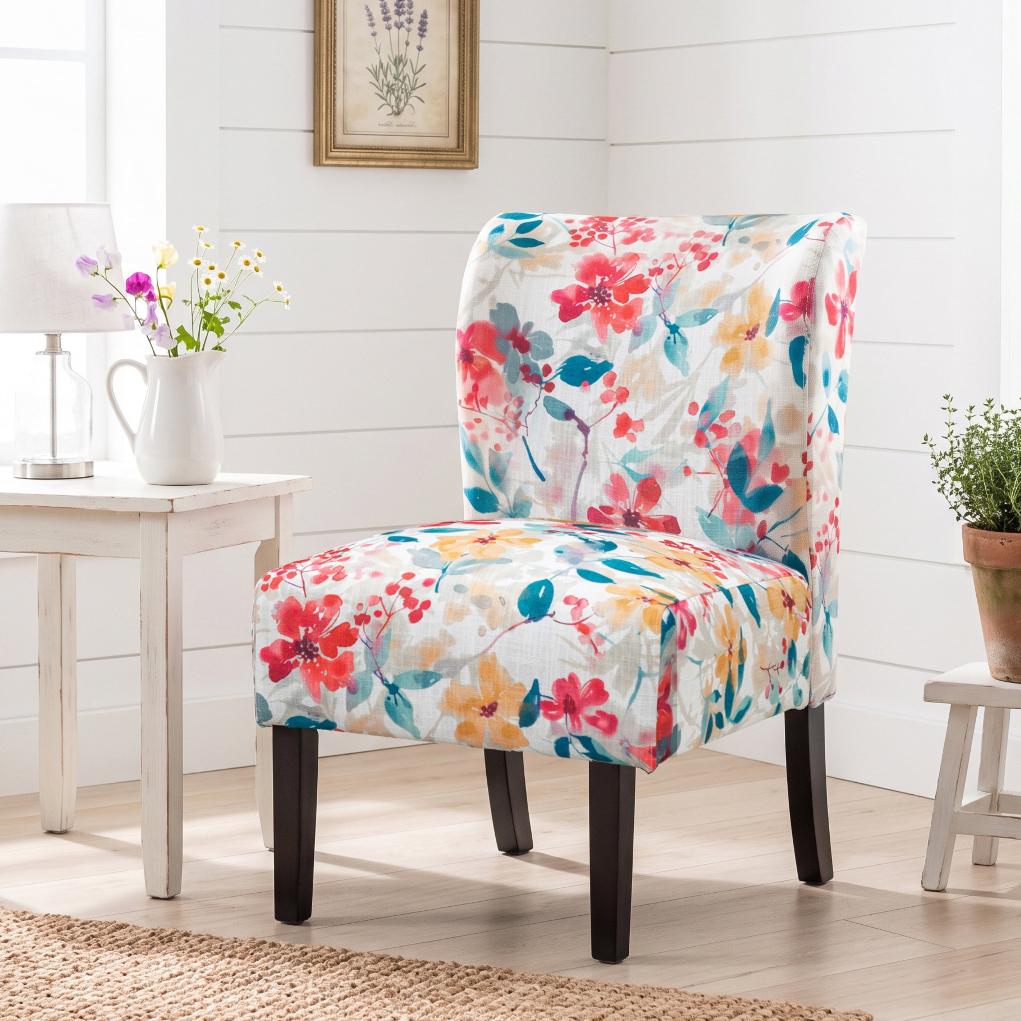 Roundhill Furniture Capa Print Fabric Armless Contemporary Accent Chair, Vibrant Floral