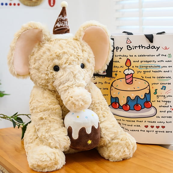 Happybirthday 40Cm Cute Sitting Birthday Elephant Plush Toy Comfort Companion One Size 1Pc Stuffed Animal Plushie