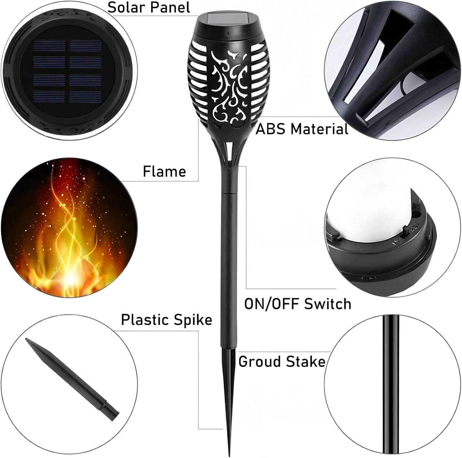 4 Pack Outdoor Solar Flame Light,Solar Lights Outdoor for Garden Decorations with Flickering Flame,IP65 Waterproof Solar Powered Yard Lights Torch Light for Lawn Patio Pathway (Warm White)