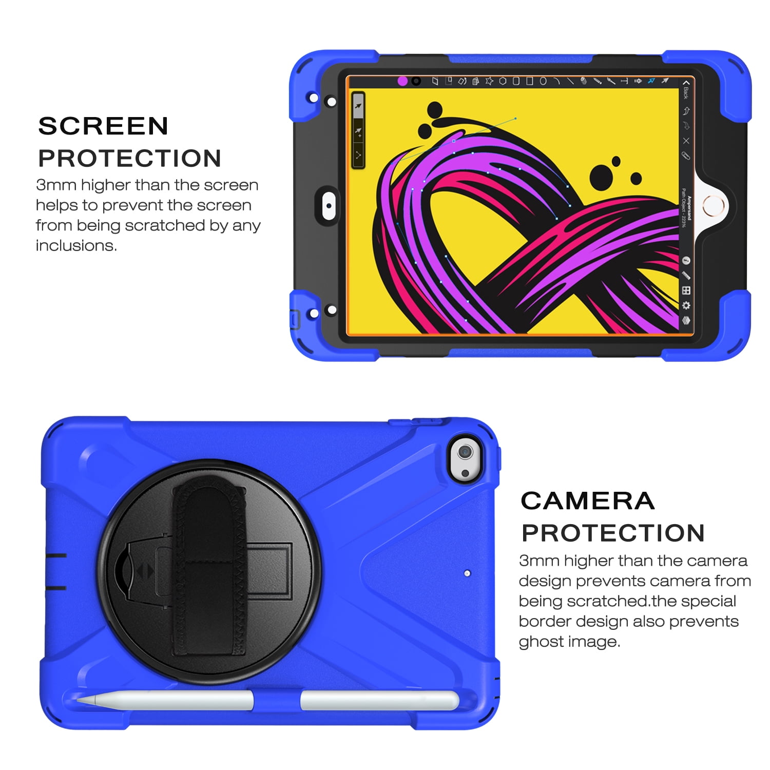 iPad Mini 5 Case for Kids, iPad Mini 5/Mini 4 Case Shockproof, Heavy Duty Protective Rugged iPad Mini Case with Pencil Holder /Kickstand Case for iPad Mini 5th/4th Generation 7.9 Inch - BLUE