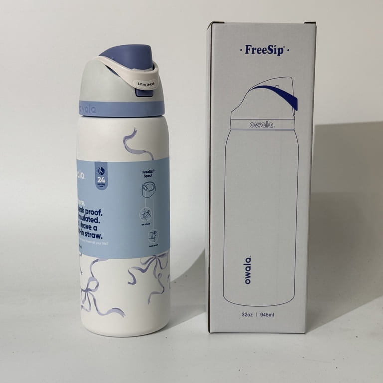 Owala FreeSip Stainless Steel Water Bottle, 32oz, Blue Bows