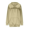 thumbnail image 5 of Vibrex Women's Hooded Long Sleeve Sweatshirt Solid Color Stretch Satin Casual Pullover Top, 5 of 7
