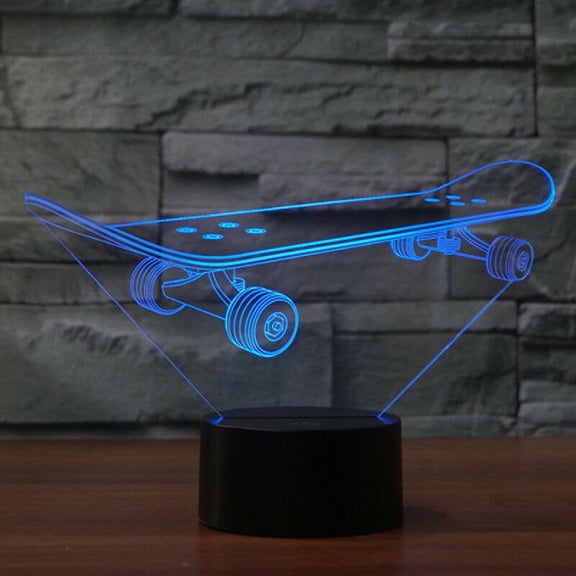3D Vision USB 7 Colors Changing Night Light Desk Table 3D LED illusion Skateboard Lamp