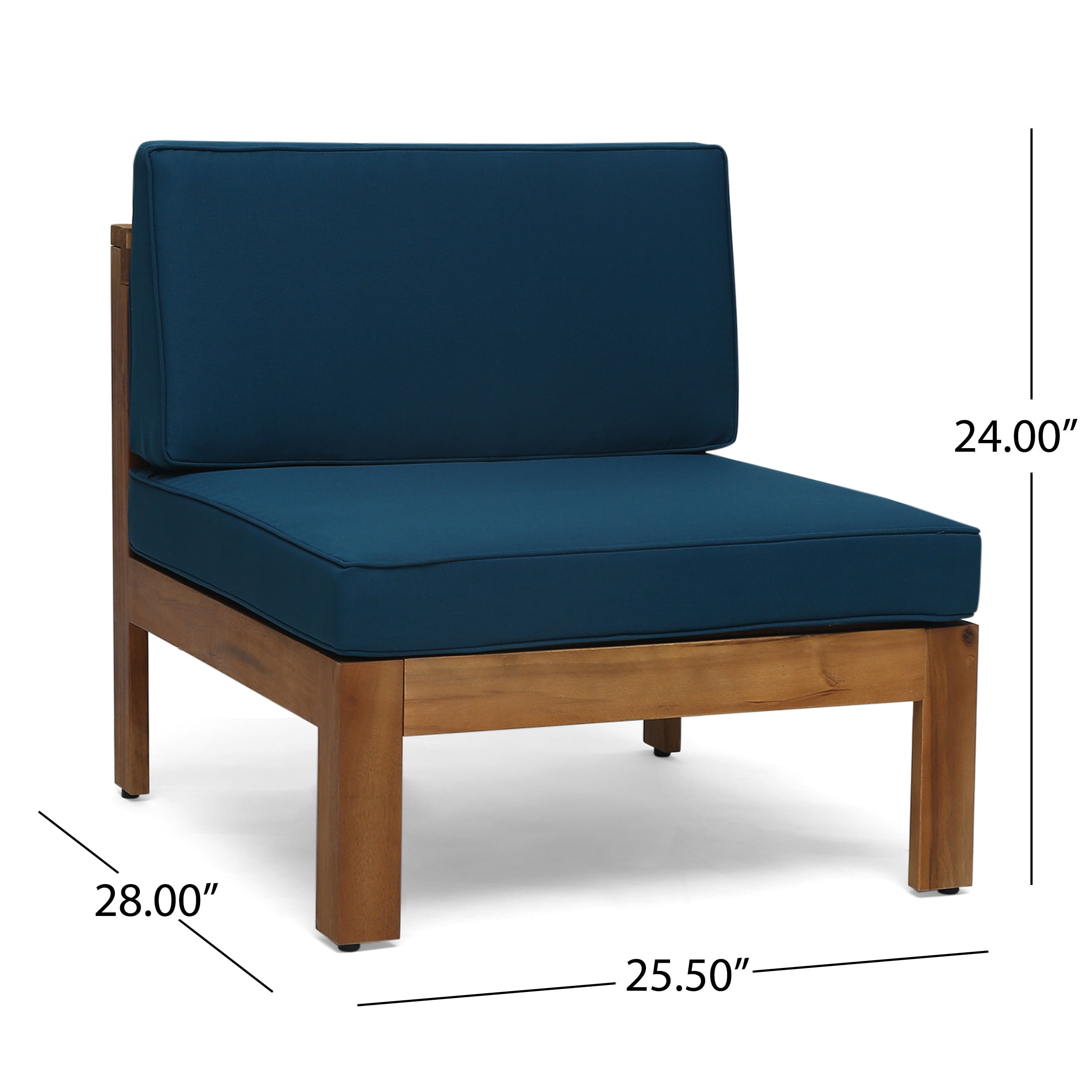 Mamie Outdoor Acacia Wood 5 Piece 3-Seater Sectional Sofa Set, Teak and Dark Teal