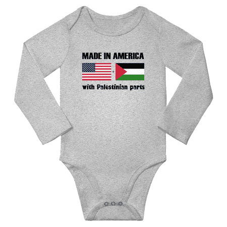 

Made in America With Palestinian Parts Baby Long Sleeve Bodysuit (Gray 6 Months)