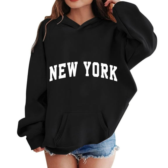 Girl Oversized Sweatshirt New York Letter Print Crewneck Long Sleeve Hoodies Casual Loose Pullover Tops,Black,7-8 Years