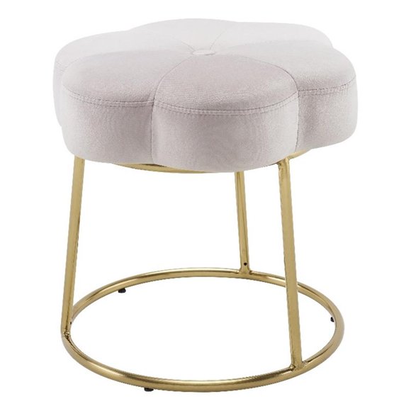 Linon Siena Gold Steel Base Upholstered Flower Shape Vanity Stool in Pink Velvet