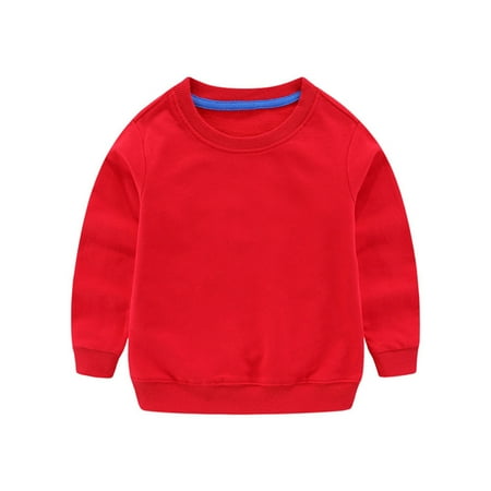 

MIASHUI Kids Tops Toddler Baby Boys Girls Long Sleeve Solid Color Shirt Clothes Red 3-4 Years