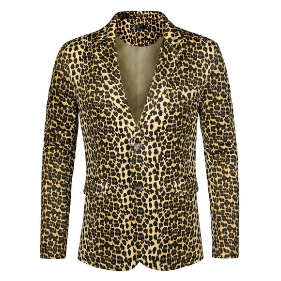 Blazer de fiesta para hombres estilo CHIC, estampado animal, con solapa de muesca, chaqueta ligera, talla XL, amarillo y negro