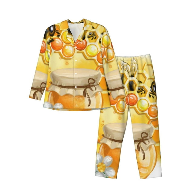 Balery Honey Bee Pijama para Hombre de Dos Piezas con Manga Larga, Conjunto de Dormir y Descanso Suave con Bolsillos-Medium