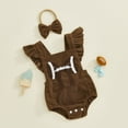 thumbnail image 2 of CAICJ98 Newborn Football Romper Baby Girl Summer Clothes Corduroy Overalls Infant Football Onesie Bodysuit Game Day Outfit with Headband (6-12 Months,Coffee), 2 of 7