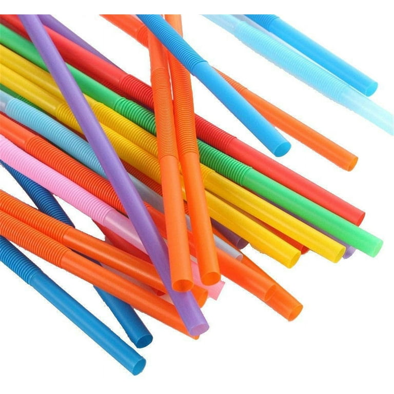 Okgd 100 Piece Reusable Hard Plastic Straws. BPA Free, 9 inch Long Stripe Drinking Straws, Outer Diameter 0.28 inch