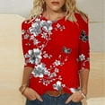 thumbnail image 2 of ZQUUVOU Women's T-Shirts Printed 3/4 Sleeves Blouse Crew Neck Casual Tunic Tops(F-Red,2XL), 2 of 7
