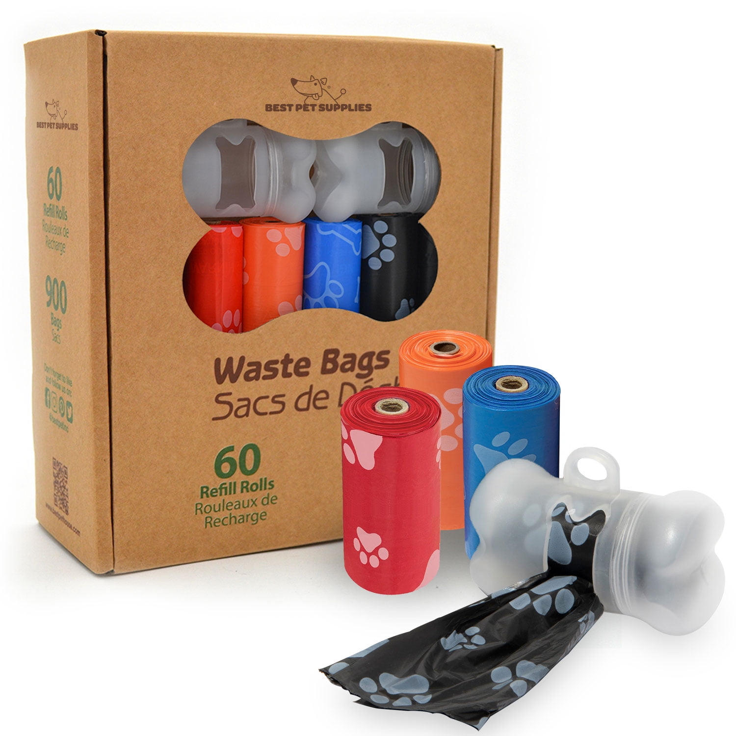 Best Pet Supplies Dog Poop Bags (900 Bags) for Waste Refuse Cleanup, Doggy Roll Replacements for Outdoor Puppy Walking and Travel, Leak Proof and Tear Resistant, Thick Plastic - Assorted Colors