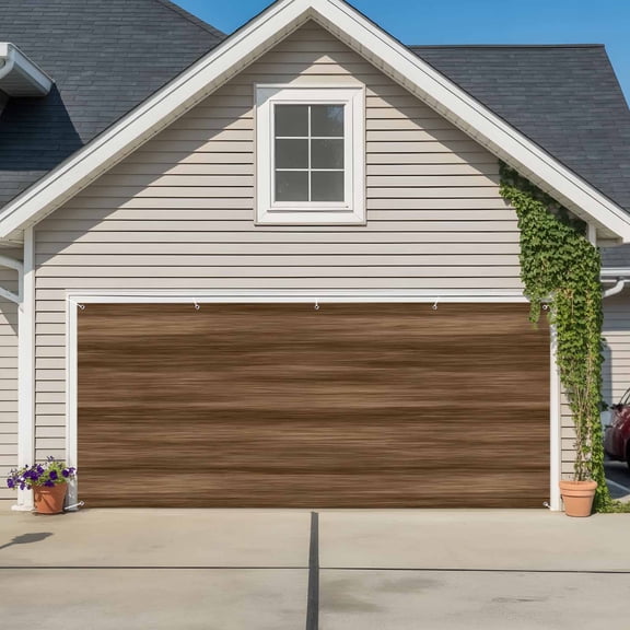 Brown Wood Grain Garage Door Cover Banner 7 x 8 FT, Retro Farmhouse Wooden Plank Garage Door Curtains Backdrop with Grommets for Indoor Outdoor Wall Party Porch Yard Decorations Background