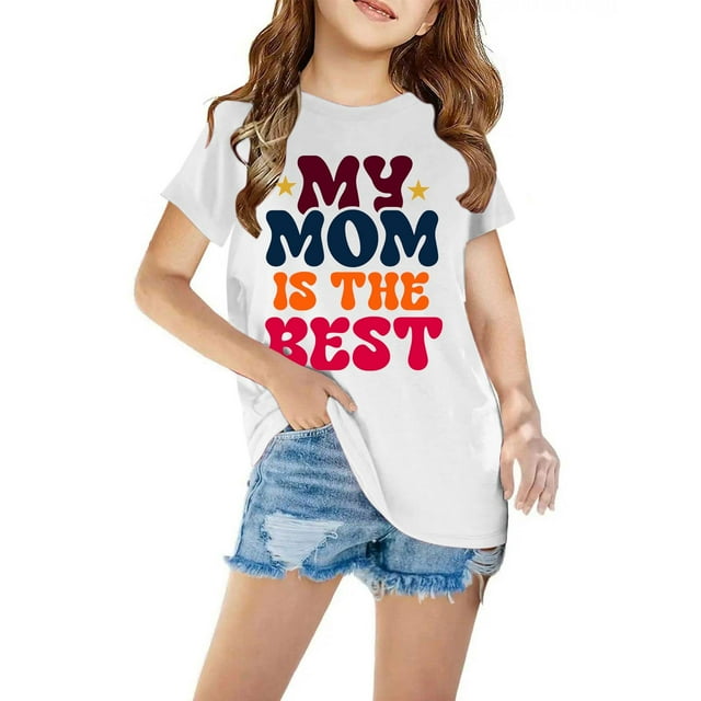 Chemises pour Filles Chemises pour Enfants T-Shirt Graphique à Manches Courtes Col Rond Crop Top pour Filles et Garçons de 3 à 14 Ans