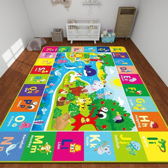AKASISRUG ABC Kids Rug, Kids Play Mat,Preschool Rugs with Animals, Foldable Floor Mat,78.7" X 59"