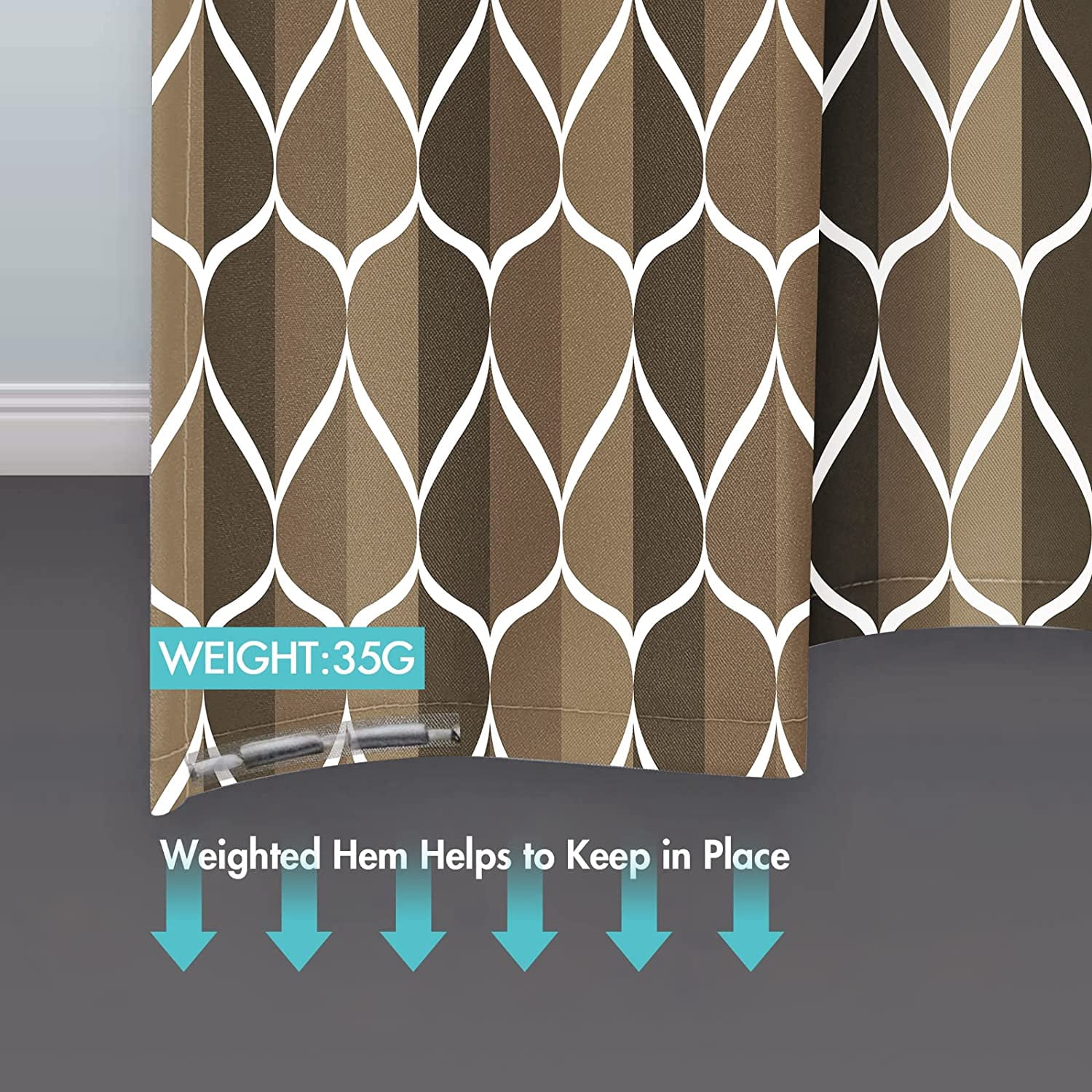 Brown Geometric Shower Curtain, Waterproof Design and Polyester, Quick-Drying, Weighted Hem, Brown Fabric Shower Curtains Set for Bathroom W 72 x H 72, Durable and Washable with 12 Hooks