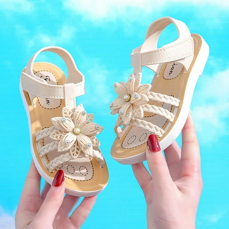 

Flash Pick of the day Toddler Shoes Baby Girls Cute Fashion Solid Color Pearl Flowers Non-slip Soft Sole Beach Sandals Beige Sandals For Kids Size 4-5 Years