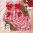 thumbnail image 2 of KPOPLK Toddler Baby Girl Outfit Girl Summer Sleeveless Gingham Top Set Elastic Waist Strawberry Print Ruffle Shorts 2Pcs for 3M-5T(6-9 Months,Red), 2 of 9