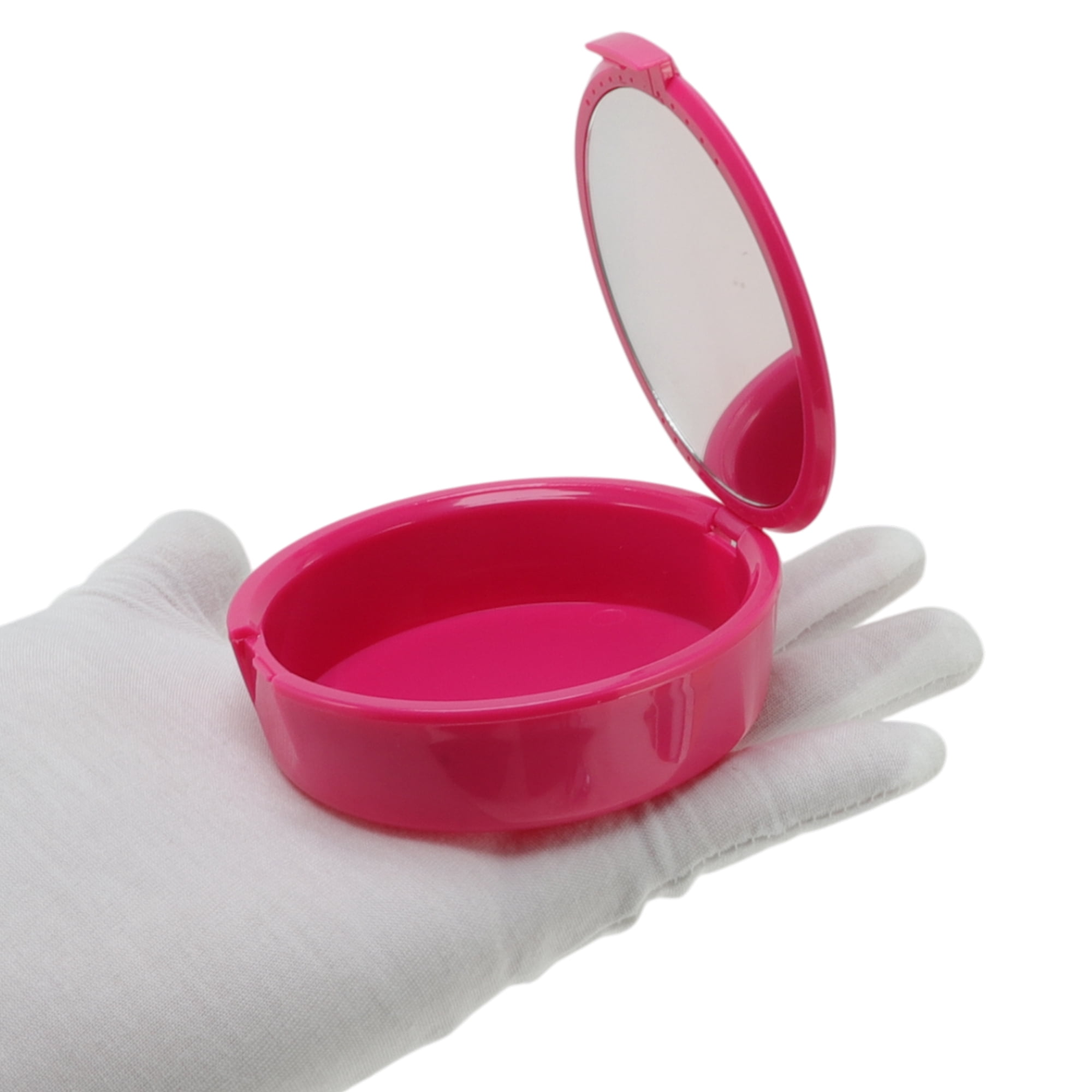 Unique Bargains Round Braces Box with Mirror 1 Pc Rose Red