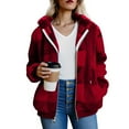 thumbnail image 4 of ClodeEU Women's Flannel Hoodie Plaid Jacket, Full Zip Up Sherpa Lined Hoodie Jacket ,Fall Winter Warm Tops With Pockets Red,Womens Plus S, 4 of 6