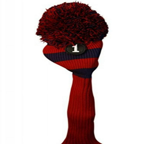 Majek #1 460cc Driver Red & Blue Golf Headcover Knit Pom Pom Retro Classic Vintage Head Cover