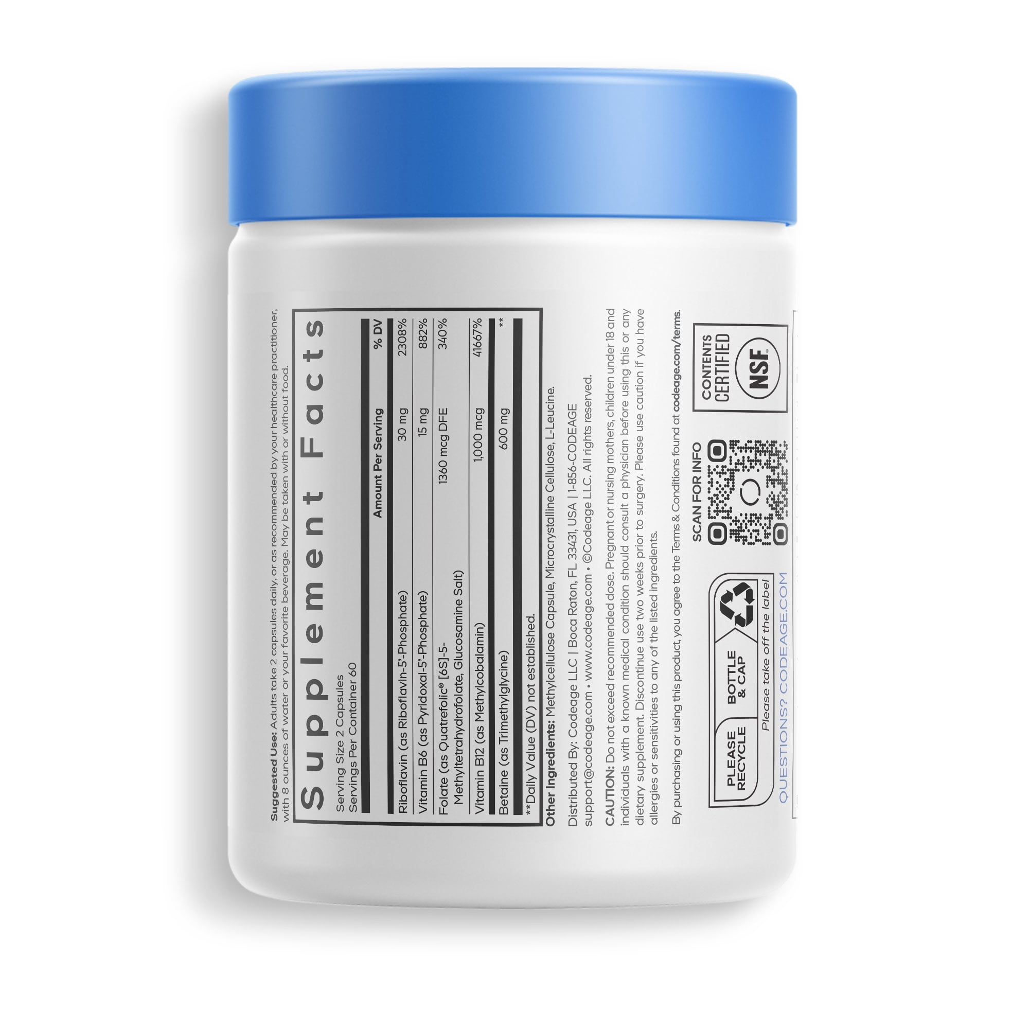 Codeage Methylfolate B Complex, Riboflavin, 2-Month Supply, Vitamins B6 & B12, 5 MTHF, Methylation, 120 ct