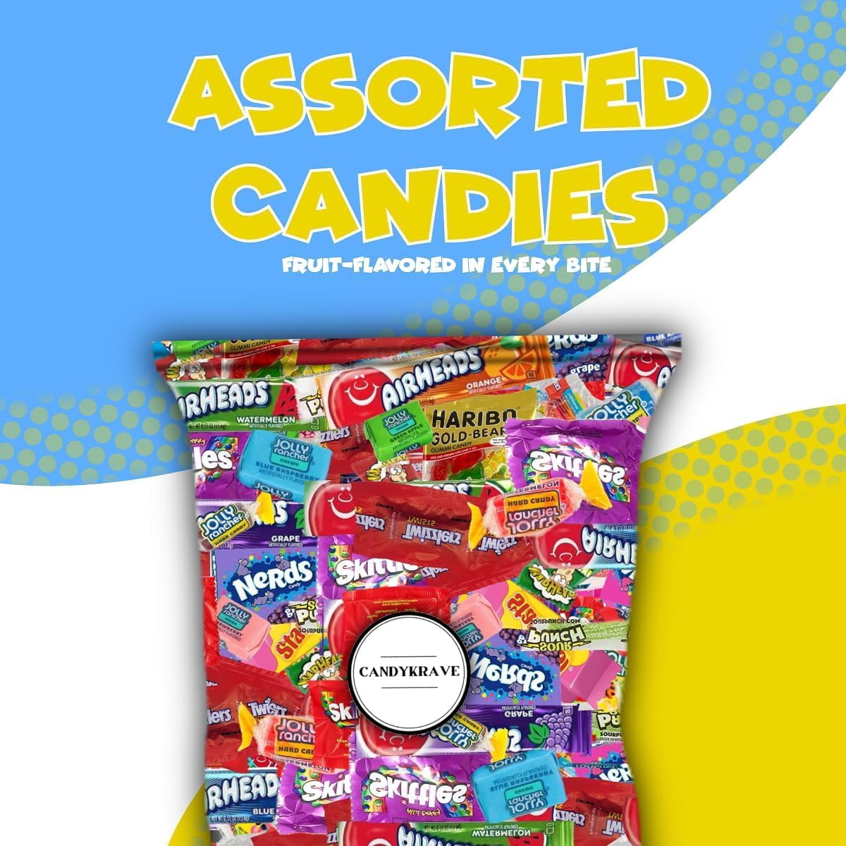 CandyKrave Assorted Candy Variety Pack - 10 Fruity Flavors - 8 lbs Bulk Candy Bag - Individually Wrapped Pinata Candy Mix - Delicious Sweets for Birthdays, Pantry, Baby Showers & Gender Reveal
