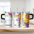 thumbnail image 2 of Sunflower 20oz Stainless Steel Tumbler with Handle and Straw – Insulated Travel Cup with Sliding Lid, 360° Full Wrap Printed Mug for Home, Outdoor & Sports Use, Foral, 2 of 6
