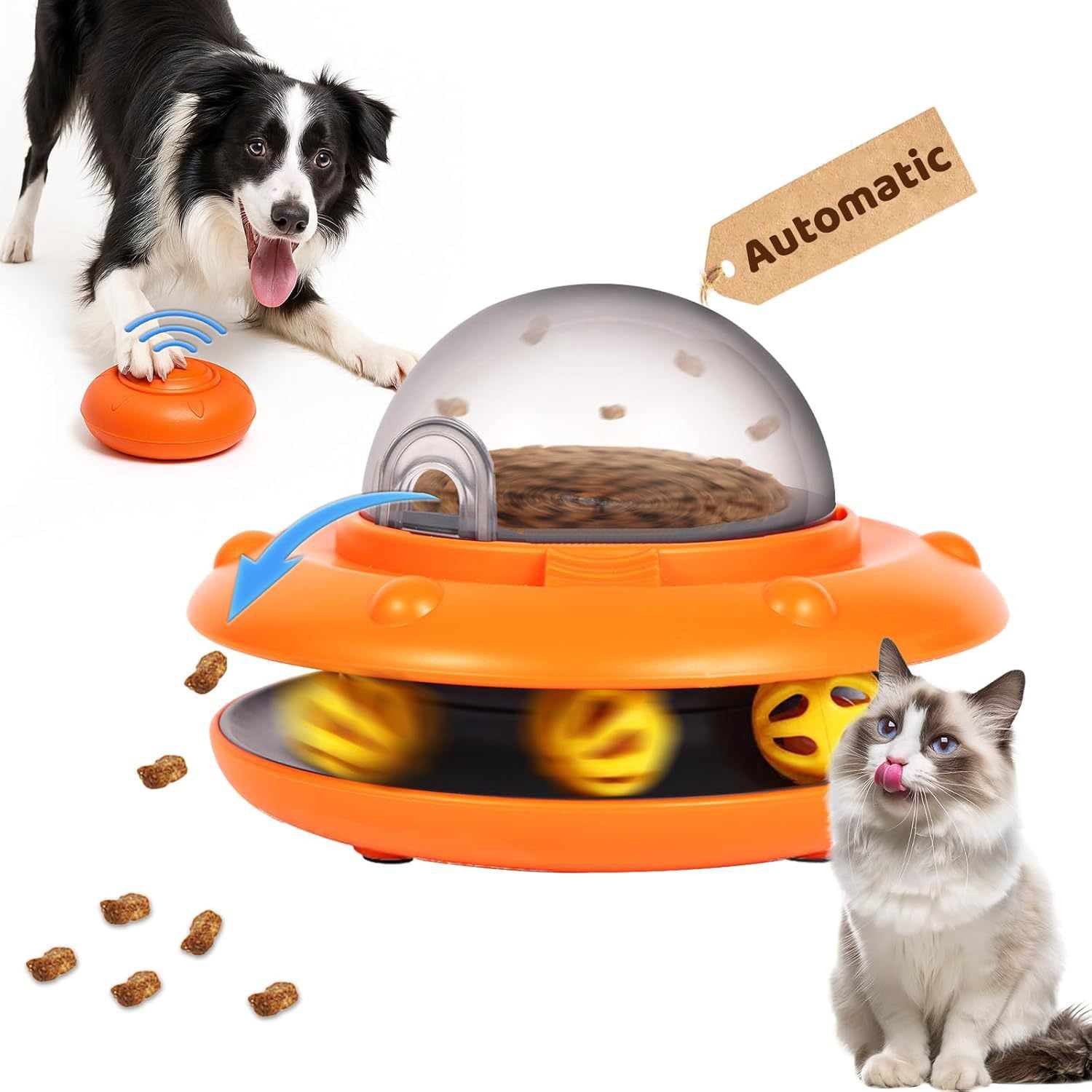 ZZR New Product Pet Remote Control Treat Dispensing Toy Electric Cat Dog Bell Ball Flying Saucer Puzzle Hidden Food Automatic Feeder
