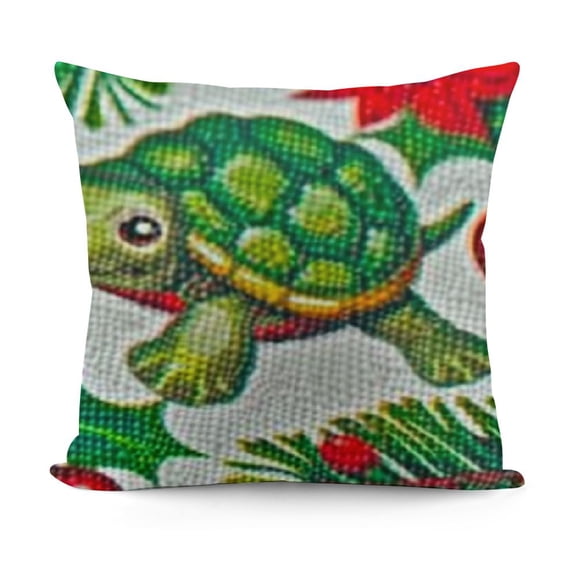 YINGXI Throw Pillow Cover Christmas Turtle with Seasons Greetings Cotton Linen Cushion Cover Square 12x12in